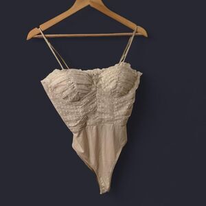 Cream Polka Dot Corset Bodysuit Romantic Coquette